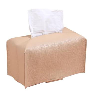 Imagem de XLIUAX Capa de caixa de lenços, porta-lenços de papel, capas de couro PU, organizador de 24 x 12 cm, organizador para banheiro, dispensador de papel toalha de papel, suportes de papel decorativos bege