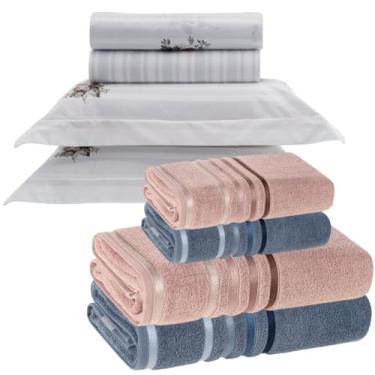 Imagem de Kit Cama Queen Algodão Egípcio Kacyumara 200 Fios (Jogo de Lençol + Toalhas Banhão Premium) - Verene