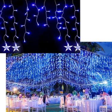 Imagem de Pisca Cascata Varal Estrelas 225 Lâmpadas LEDs Azul 6m 220v - Genérico