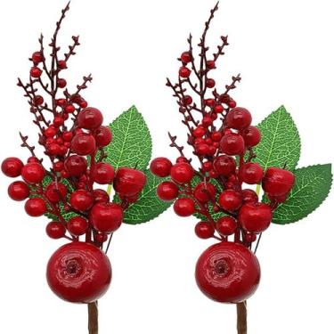 Imagem de Ramos Galho Maça Vermelha Decoração De Natal 35cm Kit 8Pçs - Genérico,