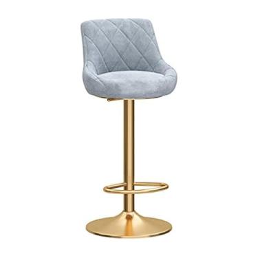 Imagem de UINGBPXT Banqueta giratória com apoio para as costas, cadeiras de jantar de veludo, altura ajustável com apoio para os pés de metal, banco alto de base