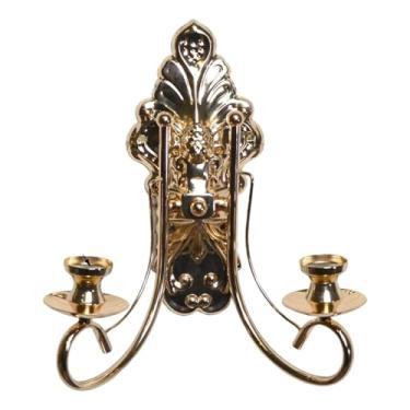 Imagem de WeiLaiKeQi Castiçais de metal para velas, candelabros, arte rústica, gótico, suportes para velas de haste, para decoração de centros de mesa de casamento, Ouro