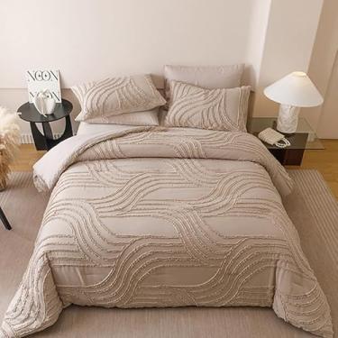 Imagem de Nttopship Jogo de edredom king-size cáqui – 7 peças, edredom de qualidade superior, com lençol de cima, lençol com elástico e fronhas, cáqui