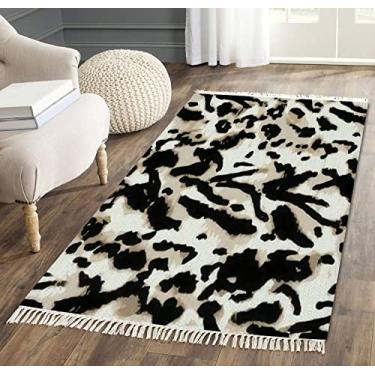 Imagem de Tapete de área com borla, tecido de couro animal, bolinhas de guepardo, aquarela, estampa sem costura, preto, com franja, tapete para pátio, corredor, corredor, minimalista, decoração de casa, sala de