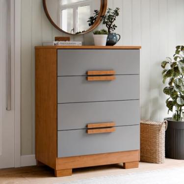 Imagem de Cômoda de Quarto Napoles 4 Gavetas MDF/MDP Compacta Moderna Móvel Organizador Roupas e Acessórios (Canela Cinza)