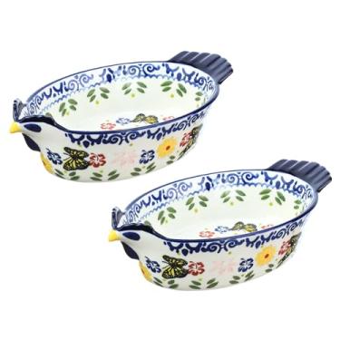 Imagem de Bicuzat Forma de torta vintage com padrão de borboleta e flor, assadeira de cerâmica em forma de frango, caçarola, assadeira, assadeira, padeiros, lasanha, tigela de sopa, assadeira para forno à