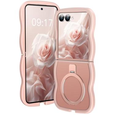 Imagem de KMAMBAG [Suporte magnético e moldura ondulada] Capa para Samsung Galaxy Z Flip 7 [apto para Mag Safe] [Proteção contra quedas militar] Capa de anel de telefone translúcida Z Flip 7 não amarela, para