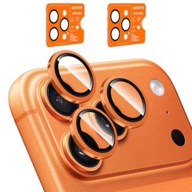 Imagem de QHOHQ 2 Peças protetor câmara para iPhone 17 Pro Max/17 Pro/16 Pro Max/16 Pro/15 Pro Max/15 Pro, 9H vidro temperado, [15 pés proteção militar anti-impactos], auto-I-Auto-Ii Instalação 1s - Laranja