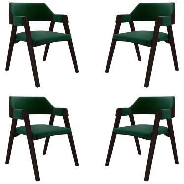 Imagem de Kit 4 Cadeiras Sala de Jantar e Jogos Carteados Madeira Maciça Poker Veludo Verde/Tabaco G42 - Gran Belo