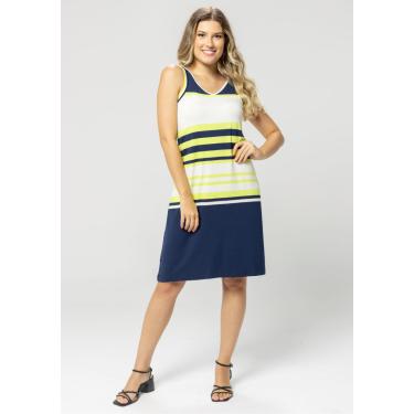 Imagem de Vestido Pau a Pique Listrado Verde Limão e Marinho