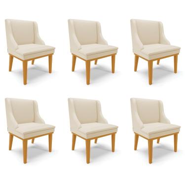 Imagem de Kit 6 Cadeiras Decorativas Sala de Jantar Base Fixa de Madeira Firenze PU Bege/Castanho G19 - Gran Belo