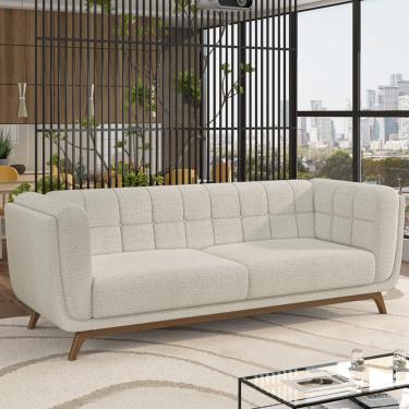Imagem de Sofá Decorativo Sala de Estar 240cm Rocket 3 Lugares Base Madeira Boucle Off White G45 - Gran Belo
