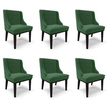 Imagem de Kit 6 Cadeiras Decorativas Sala de Jantar Base Fixa de Madeira Firenze Veludo Verde/Preto G19 - Gran Belo