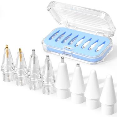 Imagem de JOOSKO Pacote com 8 pontas de substituição atualizadas para Apple Pencil Pro/USB-C/2ª geração/1ª geração (com estojo de armazenamento), pontas de metal mistas resistentes ao desgaste para acessórios