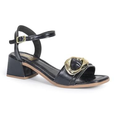 Imagem de Sandalia Feminina Salto Grosso Quadrado Enfeite Fivela Social Festa Confortável Via Angel 9901 (Preto, BR, Adulto, Numérico, 39)