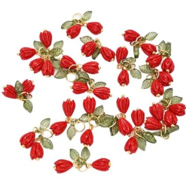 Imagem de Echoed Elegance 20 peças, pingente de botão de rosa de resina de 21 mm com folha de acrílico, pingente para fazer joias, colar faça você mesmo, brinco, suprimentos de artesanato (tijolo de fogo)