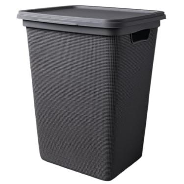 Imagem de Cesto Organizador de Roupa Com Tampa em Plástico Juta 45 Litros (CINZA)