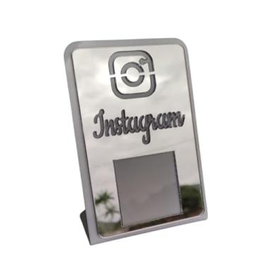 Imagem de Placa Qr Code Acrílico Mesa Balcão Comércio Instagram (Branco com Prata, Padrão)