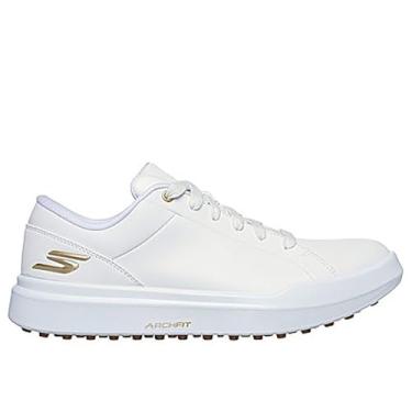 Imagem de Skechers Tênis de golfe feminino Drive 6 Arch Fit de couro com ajuste relaxado à prova d'água, Branco/Ouro, 40
