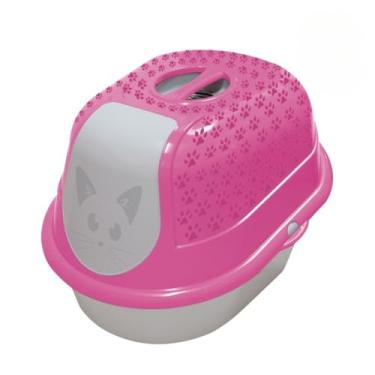 Imagem de BANDEJA HIGIÊNICA PARA GATOS CAIXA DE AREIA FECHADA GRANDE CAT TOALETE FILTRO ANTIODOR FURACÃO PET (ROSA)