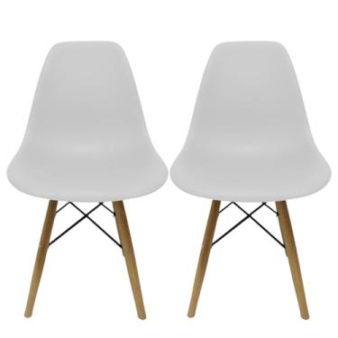 Imagem de Cadeira Eiffel Charles Eames Adulto 81cm com Pés em Eucalipto Jantar Área Gourmet Jt Home (ASSENTO BRANCO, 2 CADEIRAS)