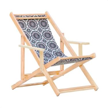 Imagem de Espreguiçadeira Reclinável Com Braço em Madeira Maciça Natural – Para Jardim, Varanda e Área Externa, Tecido Removível (Mandala)