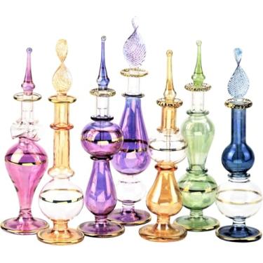 Imagem de Egyptian Perfume Bottles Wholesale Set Of 12 Size 4” mouth-blown with handmade golden Egyptian decoration for Perfumes & Essential Oils.