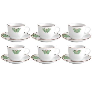 Imagem de Jogo Xicaras Café Com Pires 80Ml 6 Peças Borboleta Porcelana