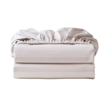 Imagem de Lençol com elástico 600 fios 100% algodão egípcio apenas, lençol com elástico duplo, 2 peças, lençol de baixo de algodão com bolso profundo de 40,6 cm, macio, fresco, respirável, durável (solteiro