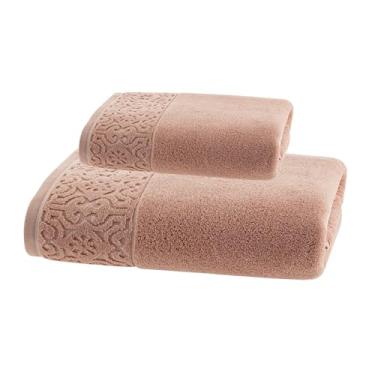 Imagem de Jogo de Toalhas Super Soft Arabesco Zero Twist � 2 Pe�as (Banho 80x150cm + Rosto 50x70cm) � 500g/m� � Toque Macio e Alta Absor��o � Altihaus (Rosa)