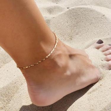 Imagem de Tornozeleira dourada feminina 4 quadrados torcidos corrente de cobra 2,1 mm