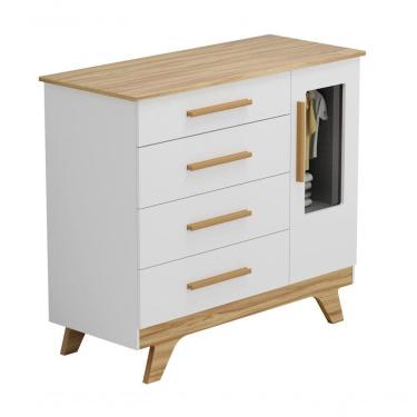 Imagem de Cômoda 1 Porta 4 Gavetas Retrô - Moveis Peroba Amendoa-branco