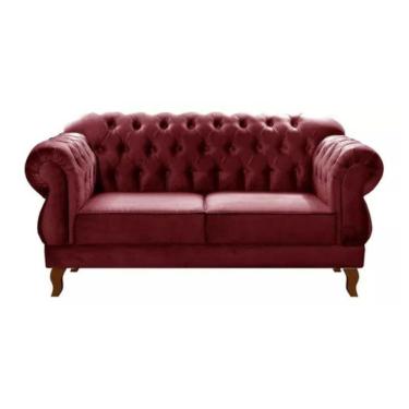 Imagem de Sofá Chesterfield 2 Lugares Duquesa Vintage Retrô Capitonê Suede Bordô