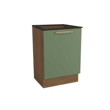 Imagem de Balcão De Cozinha Botanic M629 1 Porta 60cm P/ Cooktop Nogueira/oliva/preto Brilho