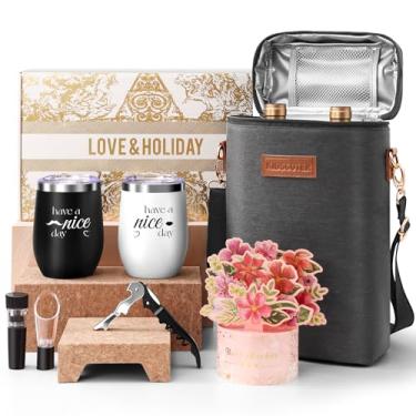 Imagem de Presentes para casais, conjunto de aniversário de casamento com copos e sacolas de vinho personalizados, presentes para amantes de vinho para ele, aniversário, dia das mães, renovação de votos (ótimo