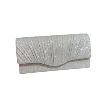 Imagem de Elegante bolsa clutch com corrente de lantejoulas femininas (prata), Prata