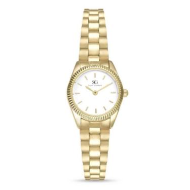 Imagem de Relógio feminino Celeste Gold mini dourado com bisel canelado Saint Germain