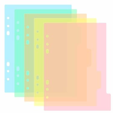Imagem de 5 peças divisórias tamanho A5 para fichário de 6 anéis com borda reforçada, divisória de índice de papel categoria guia página cartões indexação matriz e pasta de armazenamento de carimbos