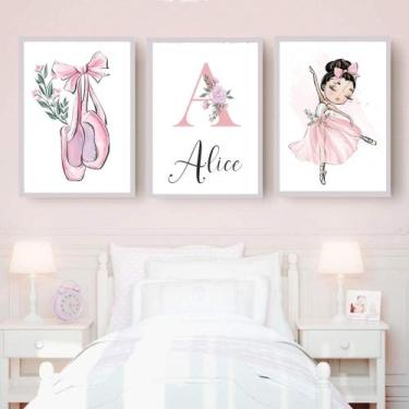 Imagem de 03 Quadros Decorativos Infantil Bailarina Baby com Moldura  Quarto de 
