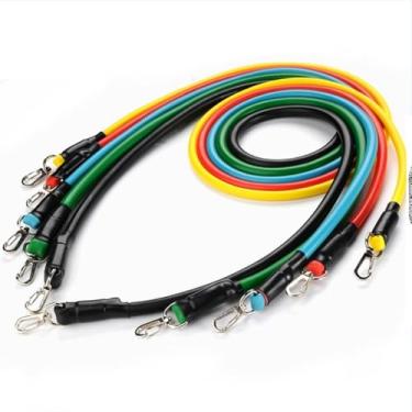 Imagem de Kit Elástico Extensor 11 Peças, Faixas de Resistência para Musculação, Pilates, Yoga, Academia, 5 Elásticos Coloridos com Resistência 4.5-13.5kg, Alças, Pulseiras, Âncora, Bolsa