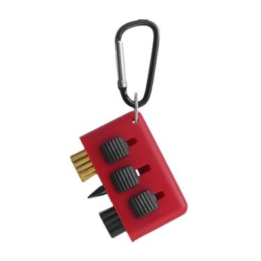 Imagem de UGPLM Acessórios para escova de limpeza de tacos de golfe, multiuso, retrátil, portátil, 3 em 1, limpador de ranhuras de tacos de golfe para estação de, Vermelho