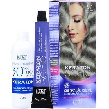 Imagem de Coloração permanente em creme para cabelos, Com cistina e óleo de macadâmia, Selfie, 50g, Keraton, Nº 9.1 Louro Muito Claro Cinza