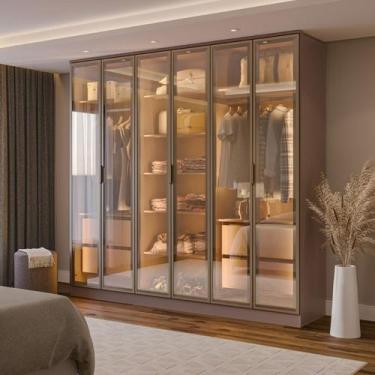 Imagem de Guarda-roupa 6 Portas Reflecta com Led 100% Mdf Orion CabeCasa Madeira