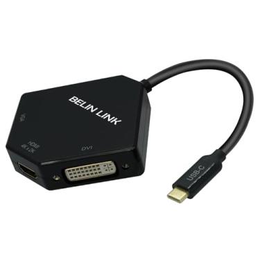 Imagem de Adaptador USB C para DVI/VGA/HDMI Thunderbolt 3 com conector banhado a ouro 3 em 1 adaptador multiportas tipo C para HDMI DVI VGA compatível com MacBook Pro/Dell XPS 13/Chromebook Pixel/Yoga 910/Miix