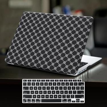 Imagem de DTangLsm Compatível com MacBook Air de 13 polegadas 2025-2022 M4 M3 M2 A3240 A3113 A2681, capa rígida retrô de couro vintage quadriculada de luxo para MacBook Air de 13,6 polegadas + capa de teclado