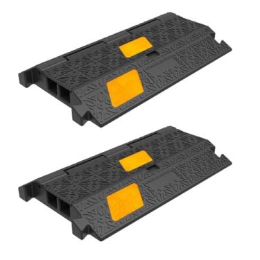 Imagem de Vilmon Pacote com 2 protetores de cabo de rampa para serviço pesado de 43 cm, 2 canais, capacidade de carga de 9071 kg, colisão de velocidade de tráfego com 3 listras refletivas amarelas para uso