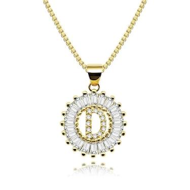 Imagem de Colar com inicial banhado a ouro, pedra do mês de nascimento, pingente de alfabeto personalizado, joia feminina, Medium, Latão, Sem Pedra Preciosa