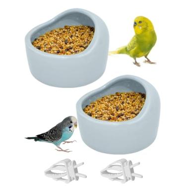 Imagem de Niwaes 2 tigelas de comida para pássaros, tigelas de cerâmica para pássaros, tigela pequena de comida de periquito, copos de alimentação de papagaio, alimentação de gaiola de pássaro para periquitos