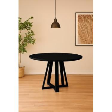 Imagem de Mesa de Jantar Tampo Mdf/vidro Redonda para 4 Lugares Pés Madeira Maciça Pérola - Preto/preto
