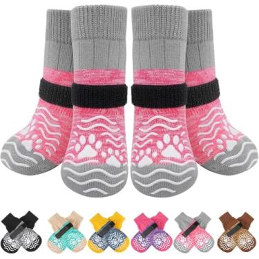 Imagem de PUPTECK Meias Antiderrapantes Para Cães, Sapatos Com Garras Evitar Lambidas, Pisos De Madeira, Botas Borracha E Protetores Patas Cães Pequenos, Médios Grandes, Piso Frio/Quente, Botinhas Rosa Idosos